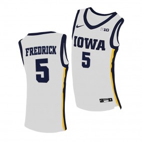 Iowa Hawkeyes C.J. Fredrick #5 Jersey White 2020-21 Home College Basketball Jersey - Men