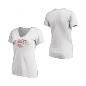 Women's Fanatics Branded White Iowa Hawkeyes Floral Arched V-Neck T-Shirt